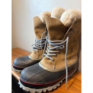 LaCrosse Iceman Vintage Mens Winter Pac Boots Tan Suede Rubber Made in USA